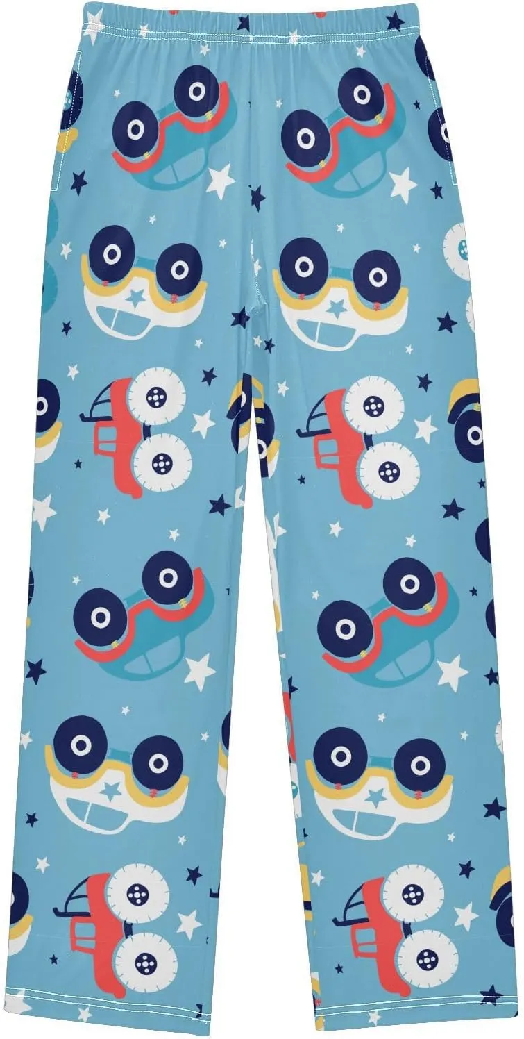 Pigsaly Boys' Pants White Star Cute Car Long Bottoms Blue Red Truck Jogger Pants Elastic Waist Trousers With Pockets S