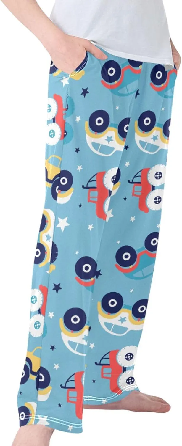 Pigsaly Boys' Pants White Star Cute Car Long Bottoms Blue Red Truck Jogger Pants Elastic Waist Trousers With Pockets S