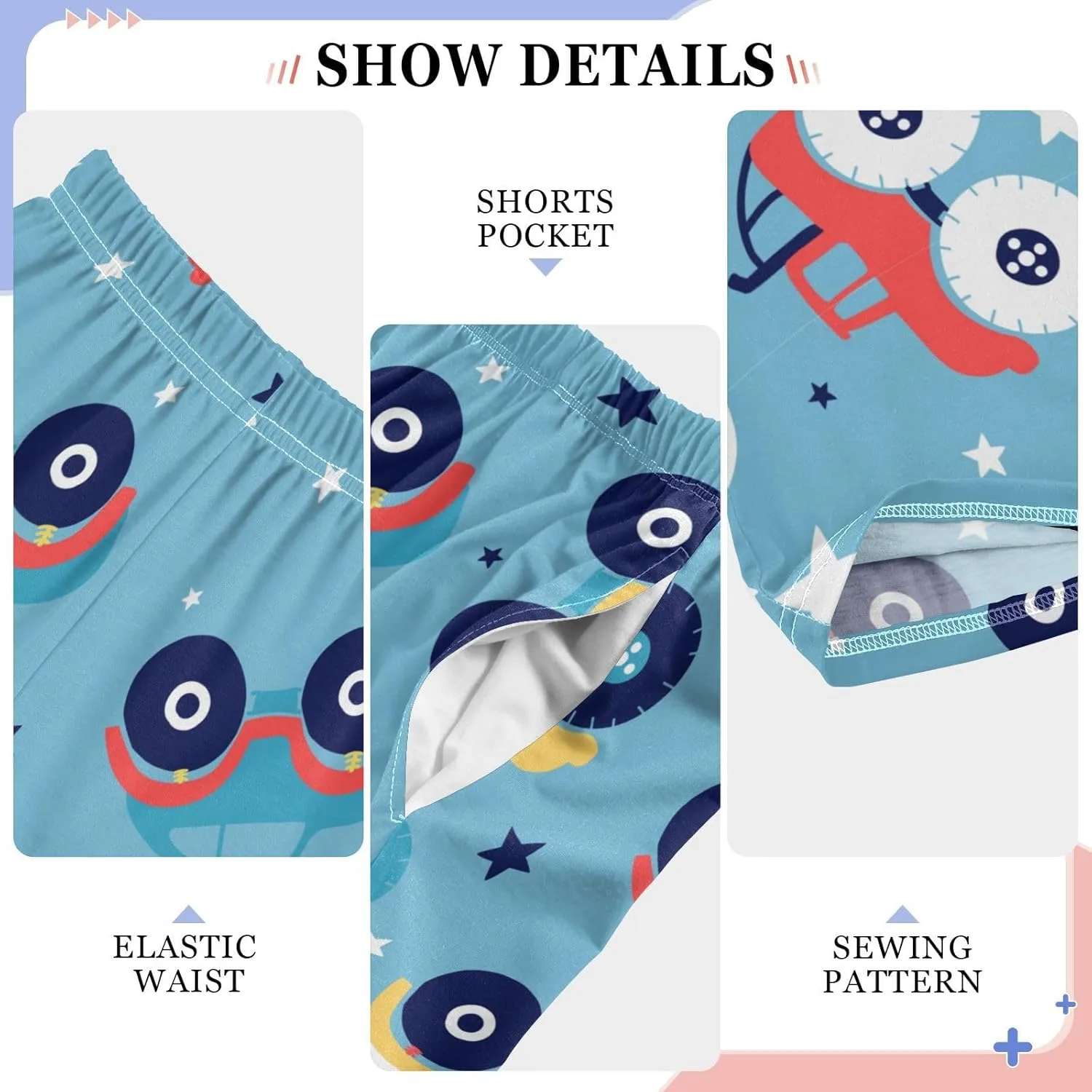 Pigsaly Boys' Pants White Star Cute Car Long Bottoms Blue Red Truck Jogger Pants Elastic Waist Trousers With Pockets S