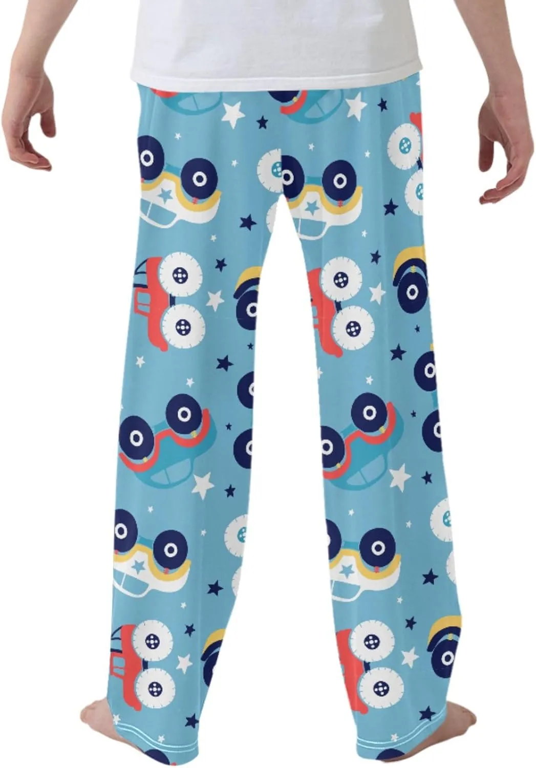 Pigsaly Boys' Pants White Star Cute Car Long Bottoms Blue Red Truck Jogger Pants Elastic Waist Trousers With Pockets S