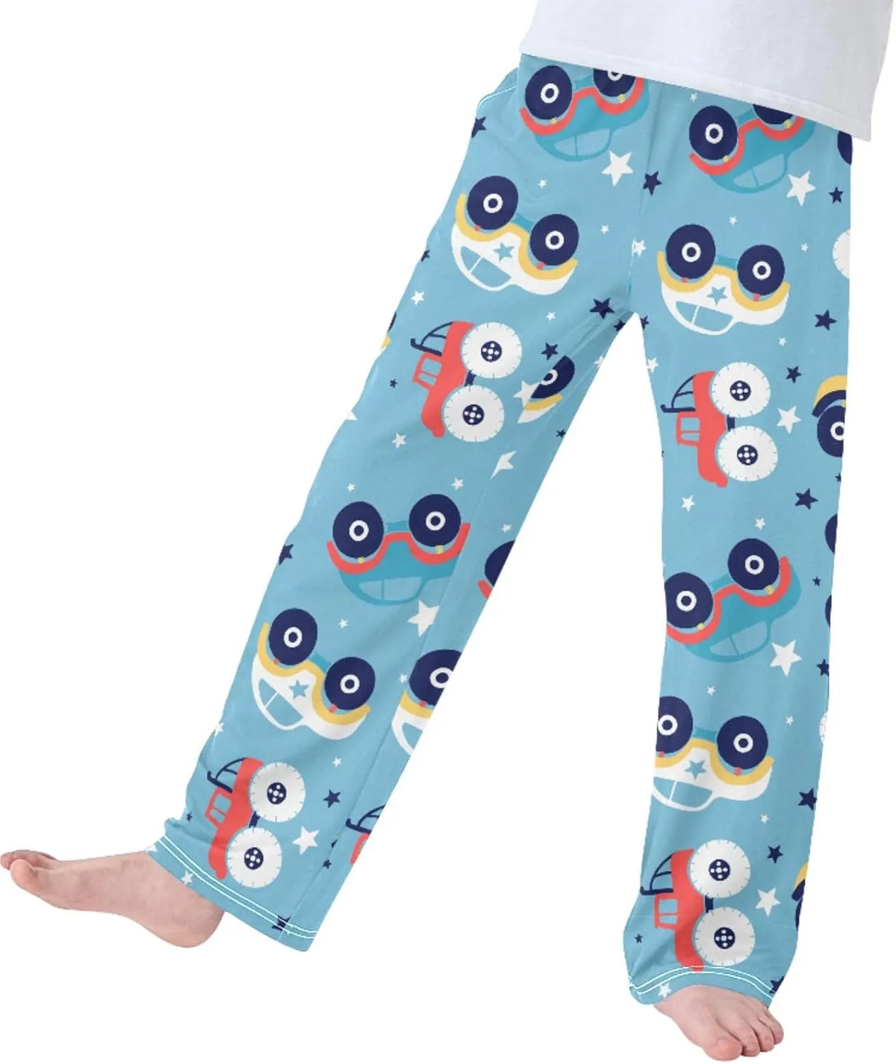 Pigsaly Boys' Pants White Star Cute Car Long Bottoms Blue Red Truck Jogger Pants Elastic Waist Trousers With Pockets S