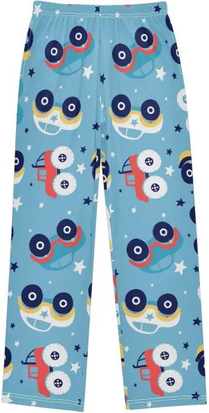 Pigsaly Boys' Pants White Star Cute Car Long Bottoms Blue Red Truck Jogger Pants Elastic Waist Trousers With Pockets S
