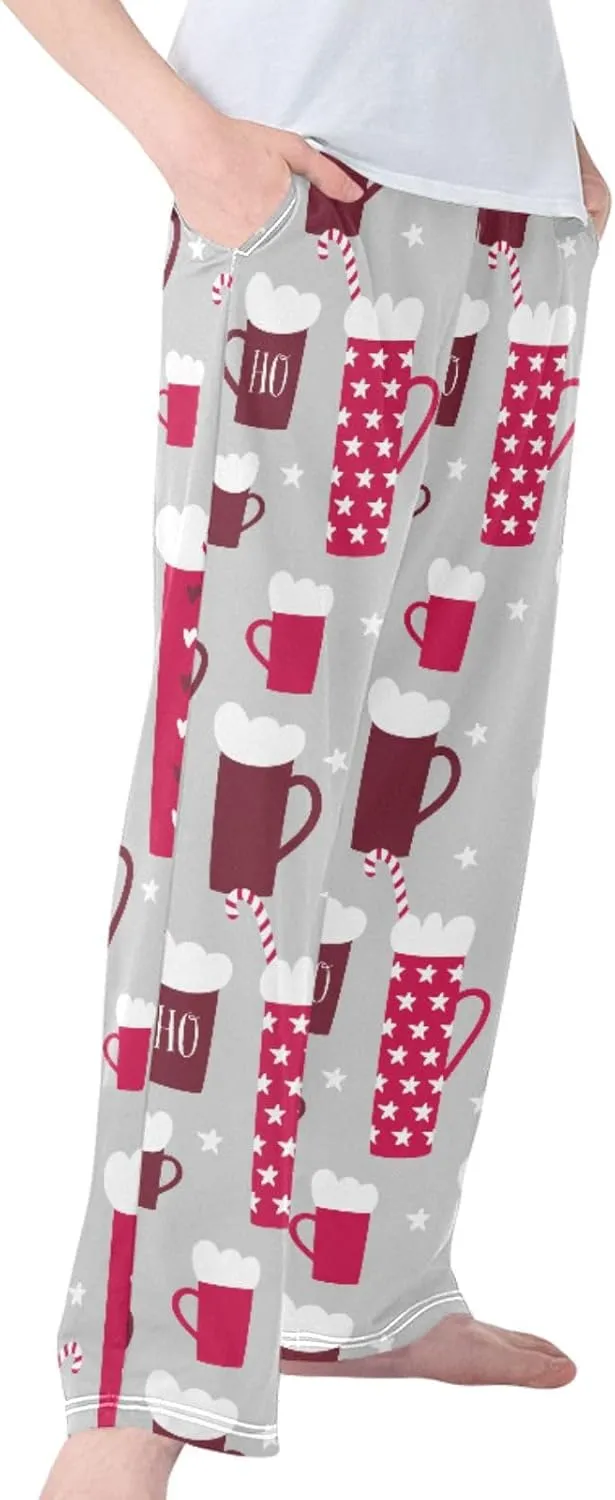 Pigsaly Boys' Pants Winter Mugs Candy Canes Long Bottoms Holidays Stars Jogger Pants Elastic Waist Trousers With Pockets S