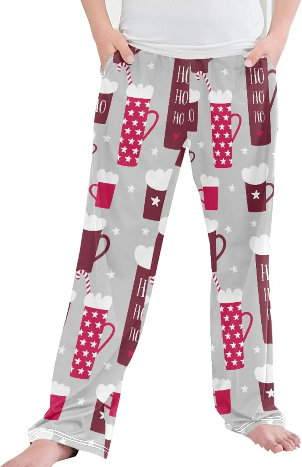 Pigsaly Boys' Pants Winter Mugs Candy Canes Long Bottoms Holidays Stars Jogger Pants Elastic Waist Trousers With Pockets S