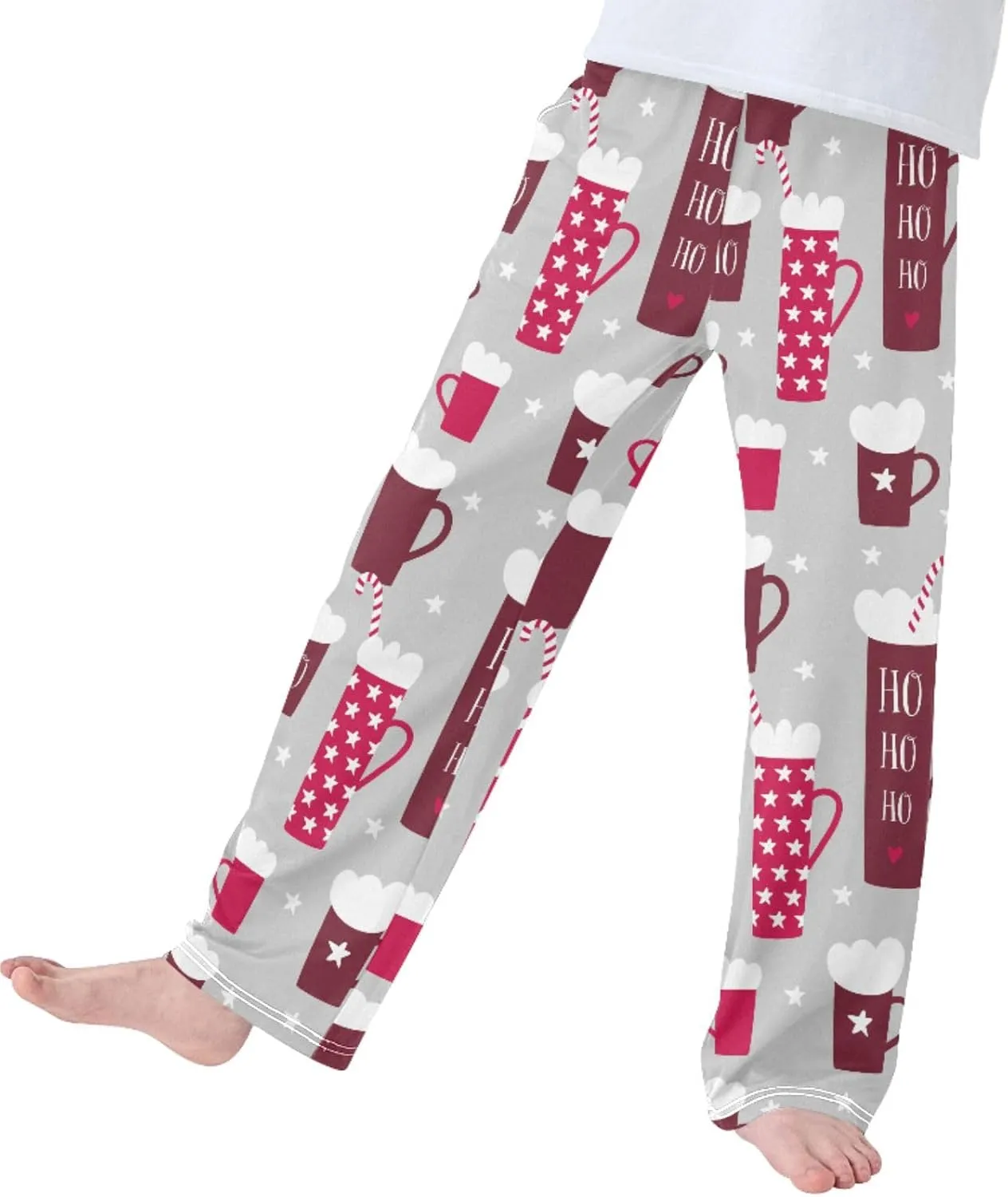 Pigsaly Boys' Pants Winter Mugs Candy Canes Long Bottoms Holidays Stars Jogger Pants Elastic Waist Trousers With Pockets S