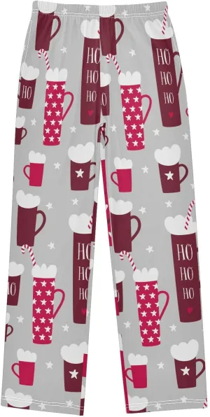 Pigsaly Boys' Pants Winter Mugs Candy Canes Long Bottoms Holidays Stars Jogger Pants Elastic Waist Trousers With Pockets S