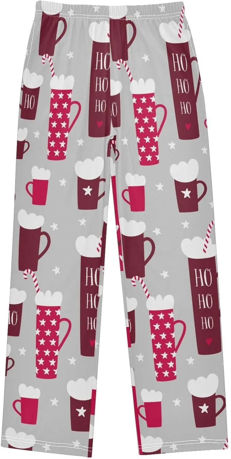 Pigsaly Boys' Pants Winter Mugs Candy Canes Long Bottoms Holidays Stars Jogger Pants Elastic Waist Trousers With Pockets S