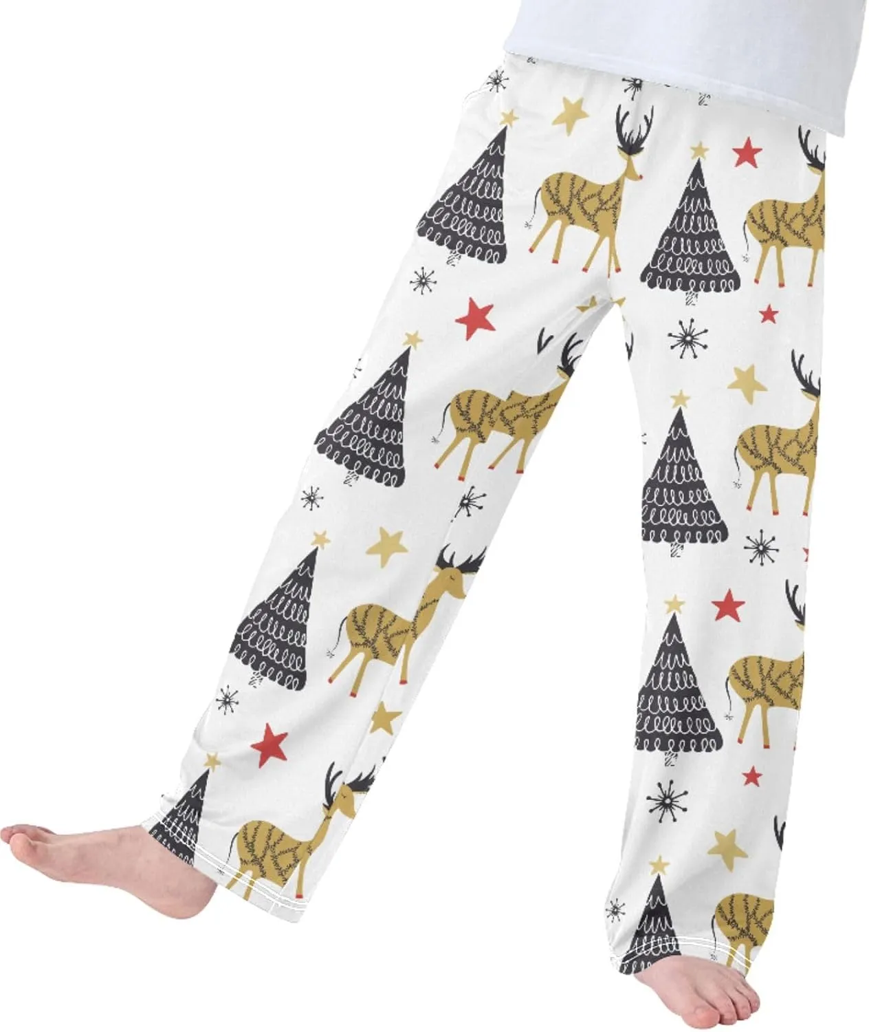 Pigsaly Boys' Pants Xmas Tree Folk Star Long Bottoms Cute Snowflakes Jogger Pants Elastic Waist Trousers With Pockets S