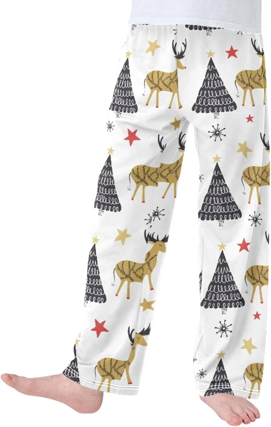 Pigsaly Boys' Pants Xmas Tree Folk Star Long Bottoms Cute Snowflakes Jogger Pants Elastic Waist Trousers With Pockets S