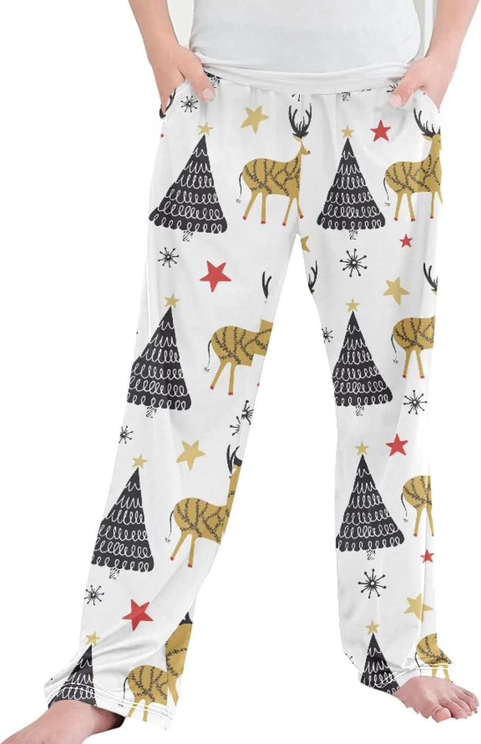 Pigsaly Boys' Pants Xmas Tree Folk Star Long Bottoms Cute Snowflakes Jogger Pants Elastic Waist Trousers With Pockets S