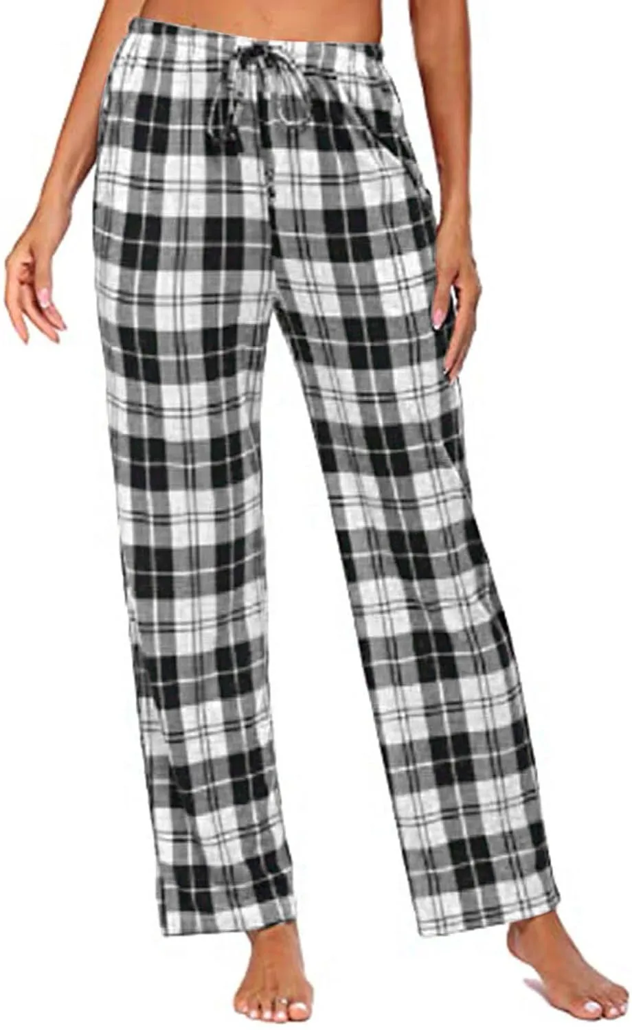 Plaid Pajama Pants Women Comfy Casual Sleep Pants Elastic Waist Long Trousers Lounge Loose Sleepwear with Pockets