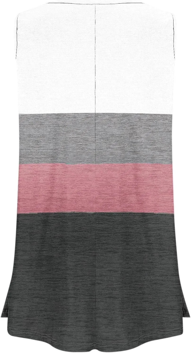 Plus Size Tank Tops for Women Dressy Loose Fit Colorblock Sleeveless Long Shirt Casual Fashion Summer Tunic Tanks