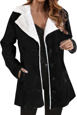 Plus Size Winter Coats for Women 2025 Fleece Lined Button Down Sherpa Fur Hooded Coat Parka Peacoat Outerwear Jackets