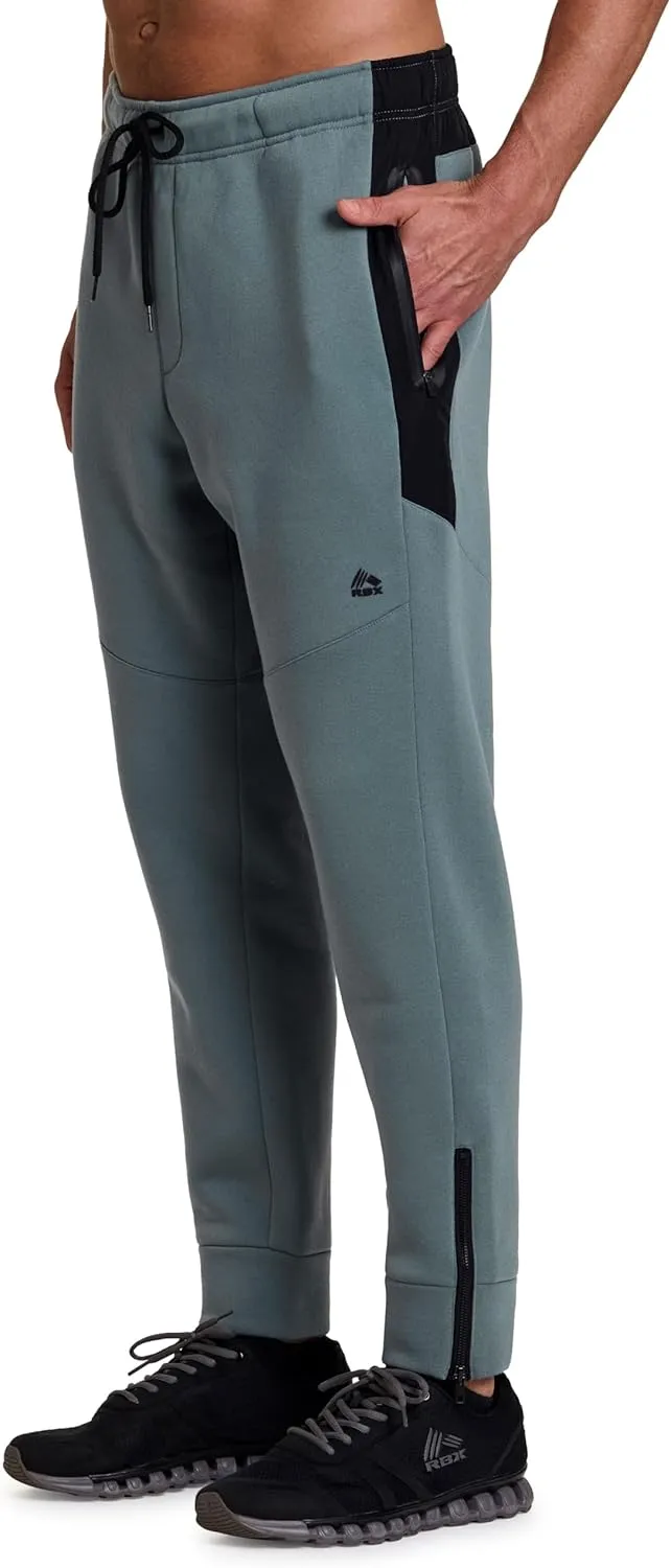 RBX Fleece Joggers for Men, Men's Fleece Sweatpants with Bonded Zipper Pockets, Cotton Blend Fleece Jogger Pants