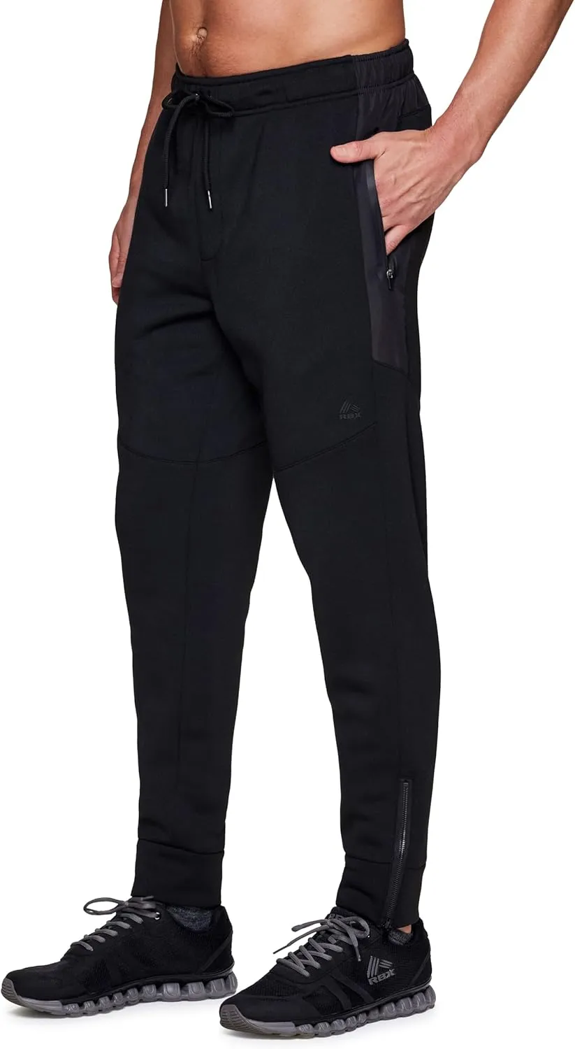 RBX Fleece Joggers for Men, Men's Fleece Sweatpants with Bonded Zipper Pockets, Cotton Blend Fleece Jogger Pants