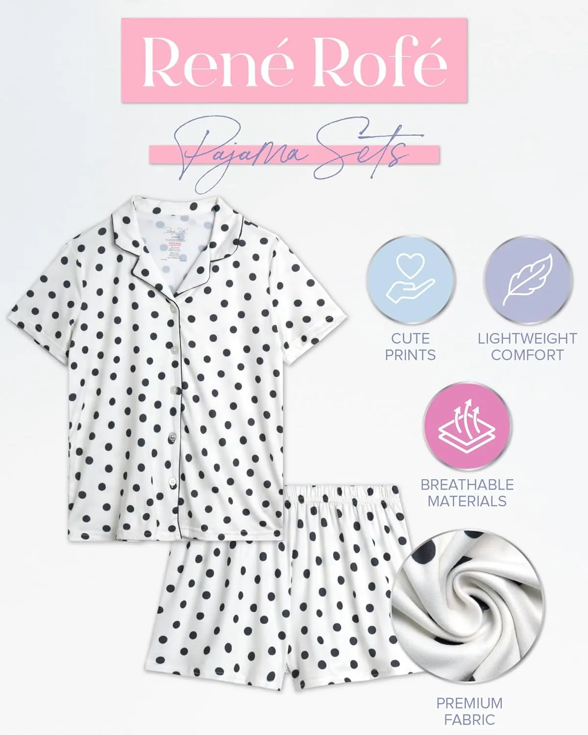 Rene Rofe Girls' Pajama Set - 2 Piece Button Down Sleep Shirt and Lounge Shorts - Sleepwear Set for Girls (4-12)
