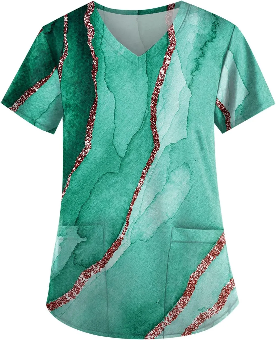 Segaven Womens Scrub Tops Trendy Print V Neck Nursing Tops Casual Short Sleeve Working Uniform With Pockets
