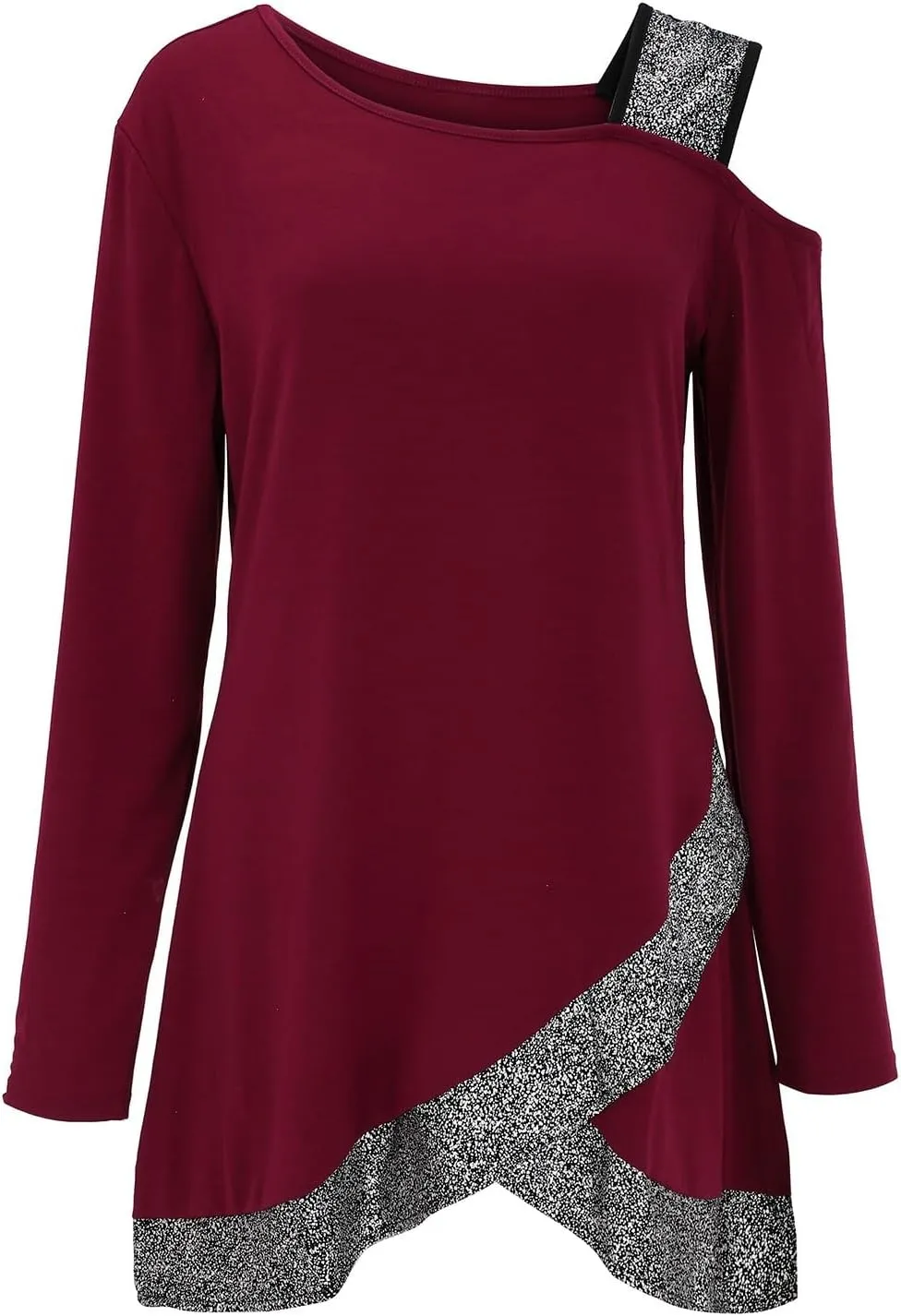 Sequin Tops for Women Long Sleeve Strappy Asymmetrical Hem Pullover Tunic Tops Casual Dressy Elegant Shirts Blouse