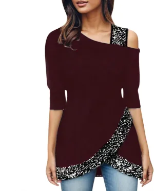 Sequin Tops for Women Long Sleeve Strappy Asymmetrical Hem Pullover Tunic Tops Casual Dressy Elegant Shirts Blouse