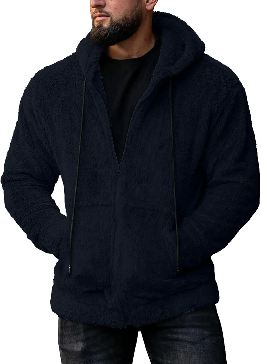 Sherpa Fleece Hoodies for Men Full Zip Hoodie Winter Sweatshirt Fleece Hood Lined Warm Jacket Mens Hooded Active Jackets