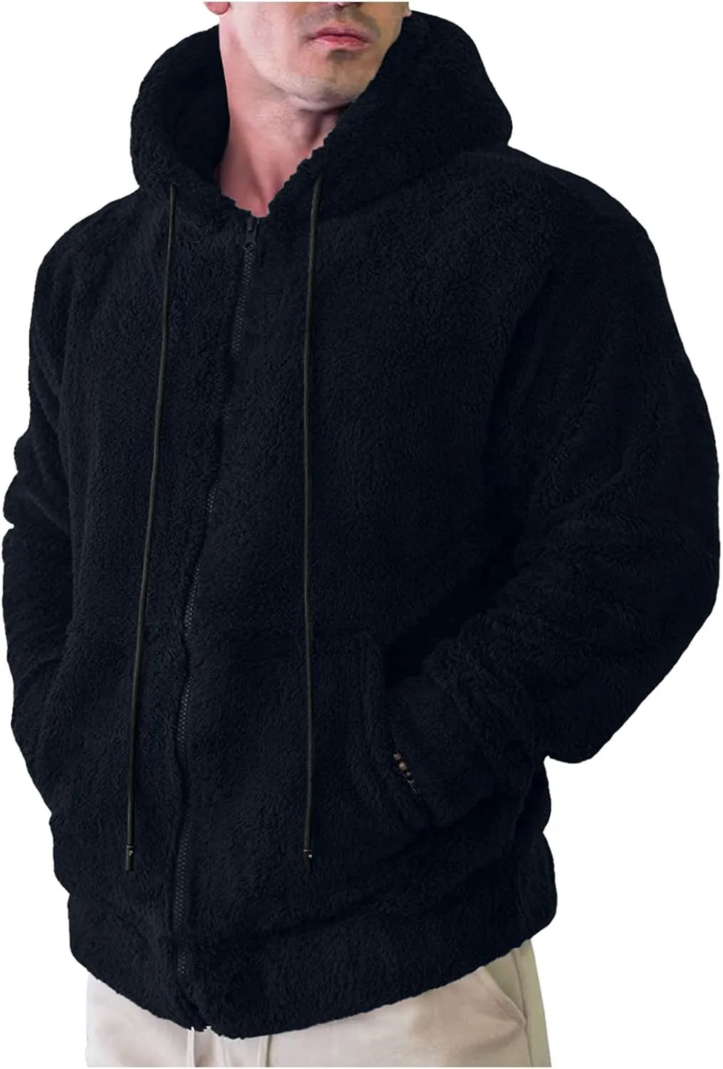 Sherpa Fleece Hoodies for Men Full Zip Hoodie Winter Sweatshirt Fleece Hood Lined Warm Jacket Mens Hooded Active Jackets