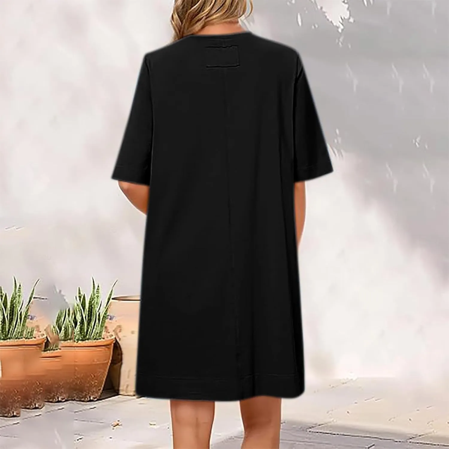 Short Sleeve T Shirt Dress for Women Loose Summer Tunic Dresses Solid Crew Neck Shift Dresses 2025 Fashion Clothes