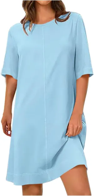 Short Sleeve T Shirt Dress for Women Loose Summer Tunic Dresses Solid Crew Neck Shift Dresses 2025 Fashion Clothes