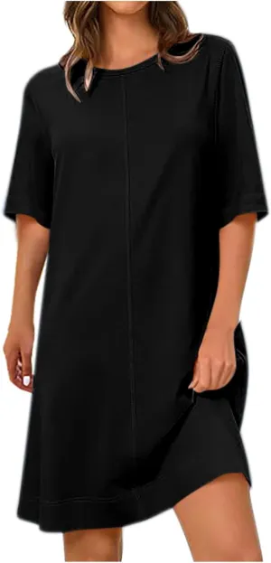 Short Sleeve T Shirt Dress for Women Loose Summer Tunic Dresses Solid Crew Neck Shift Dresses 2025 Fashion Clothes