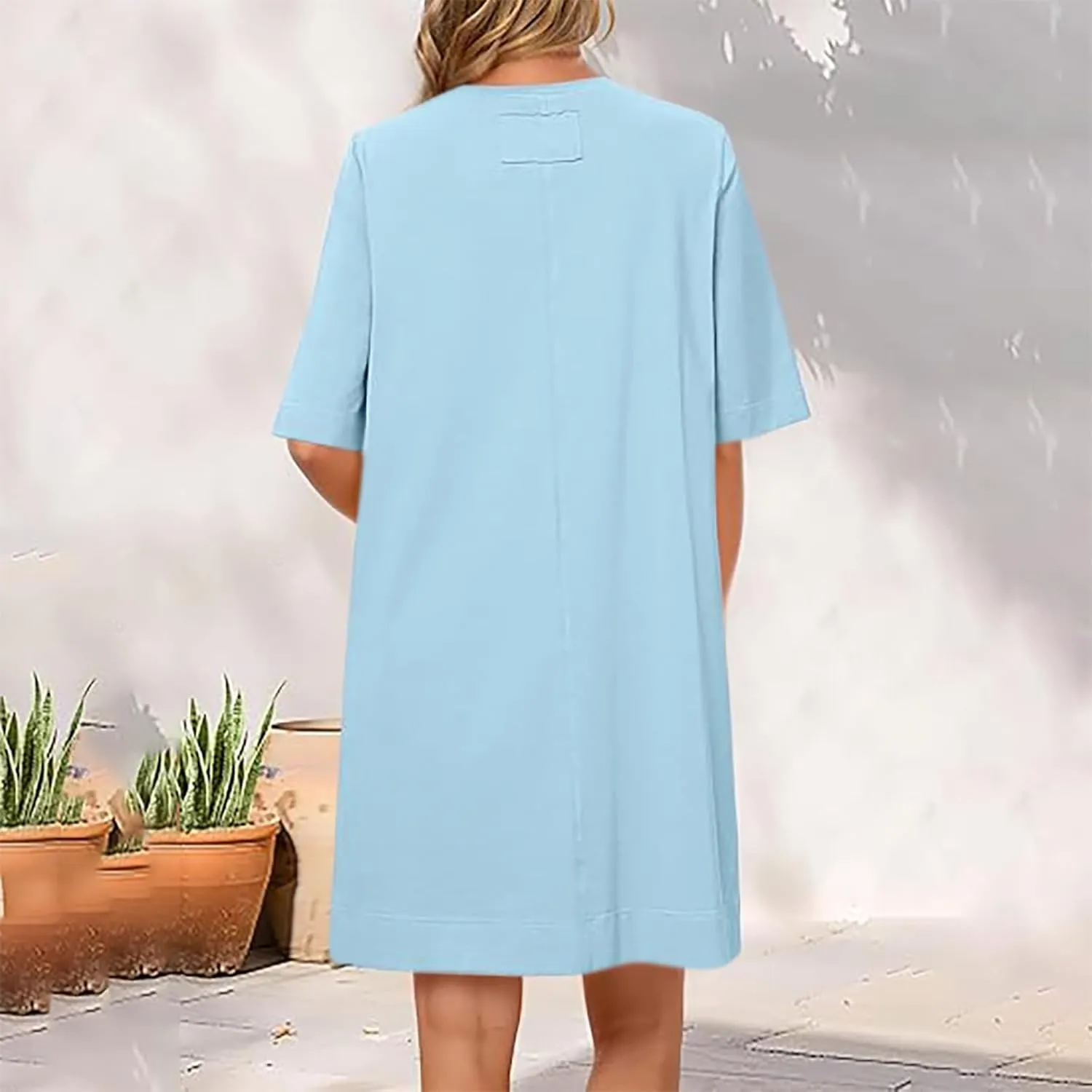 Short Sleeve T Shirt Dress for Women Loose Summer Tunic Dresses Solid Crew Neck Shift Dresses 2025 Fashion Clothes