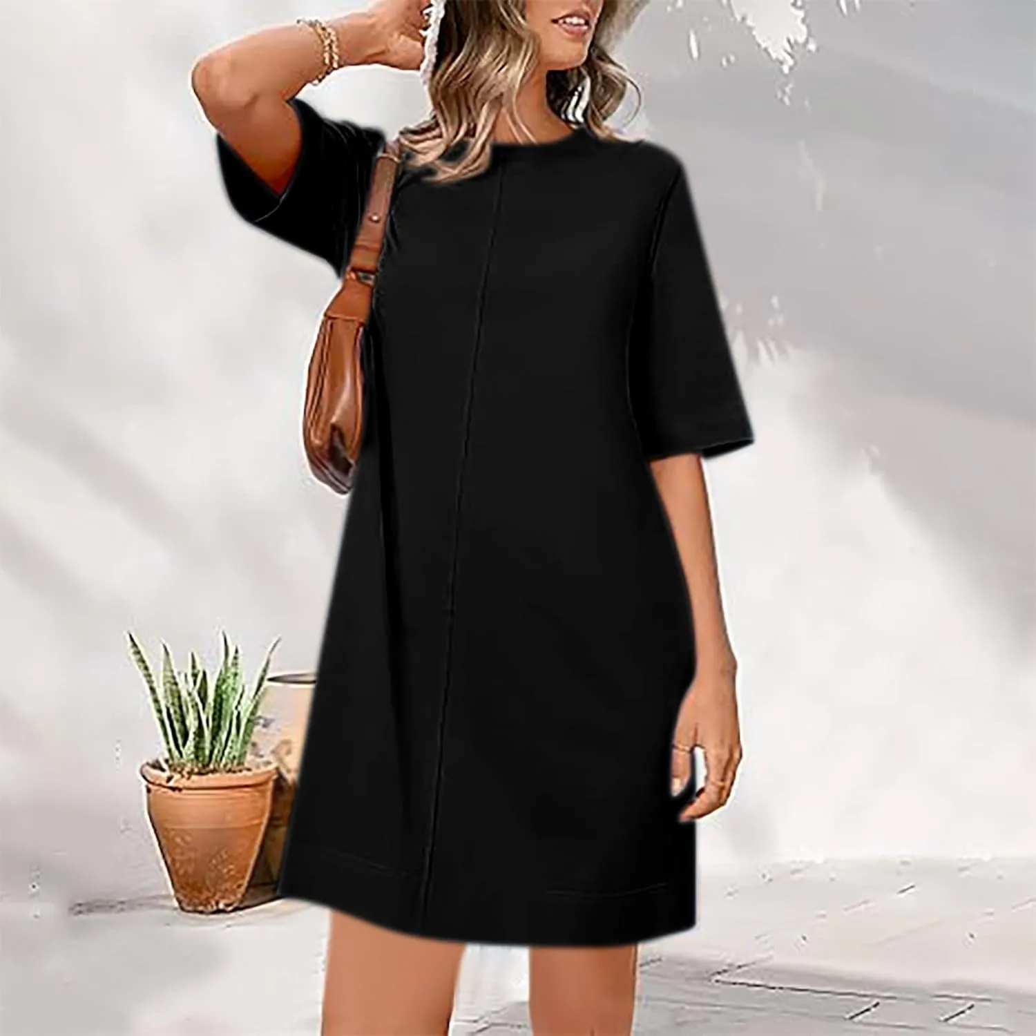 Short Sleeve T Shirt Dress for Women Loose Summer Tunic Dresses Solid Crew Neck Shift Dresses 2025 Fashion Clothes
