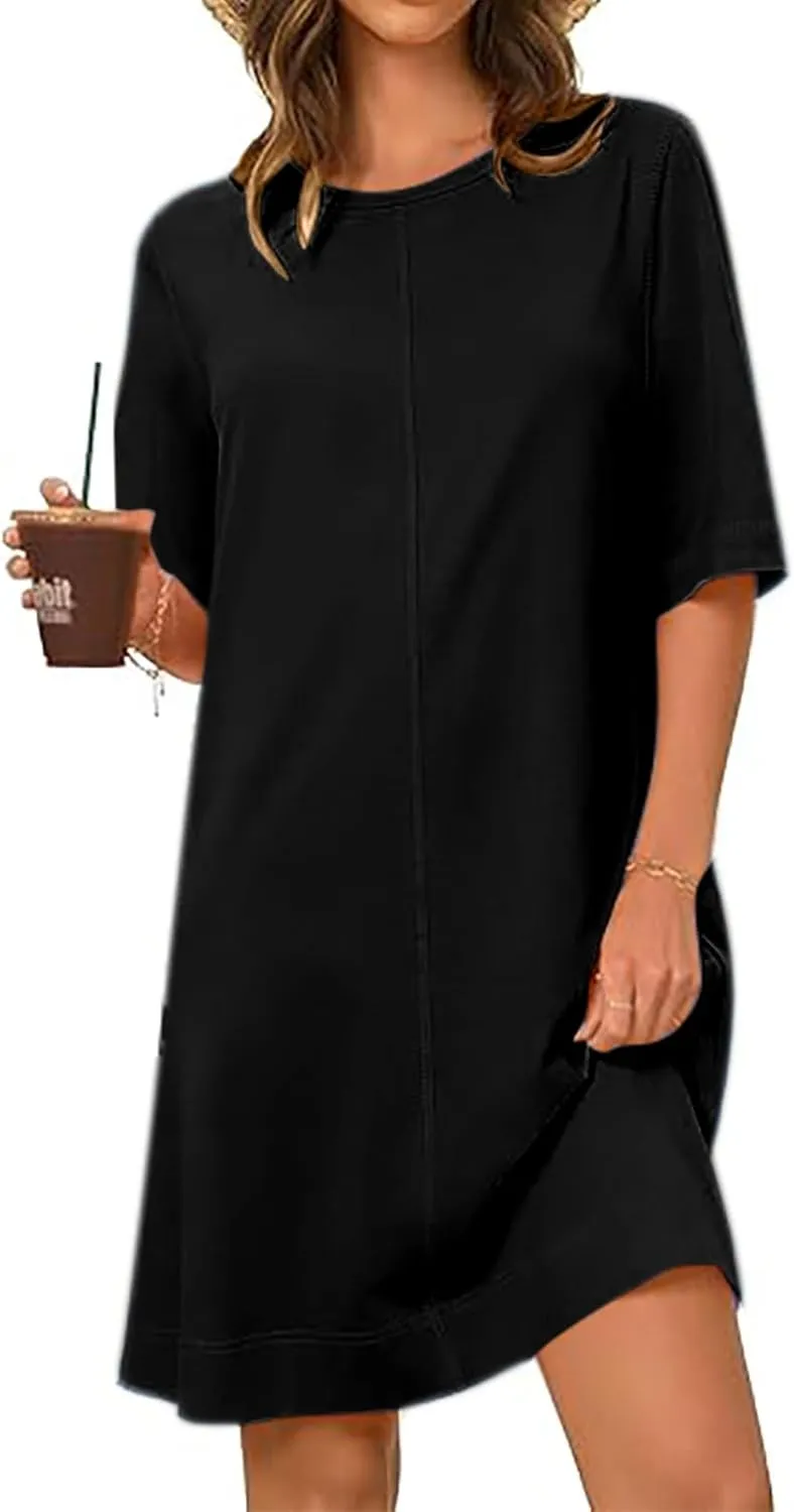 Short Sleeve T Shirt Dress for Women Loose Summer Tunic Dresses Solid Crew Neck Shift Dresses 2025 Fashion Clothes