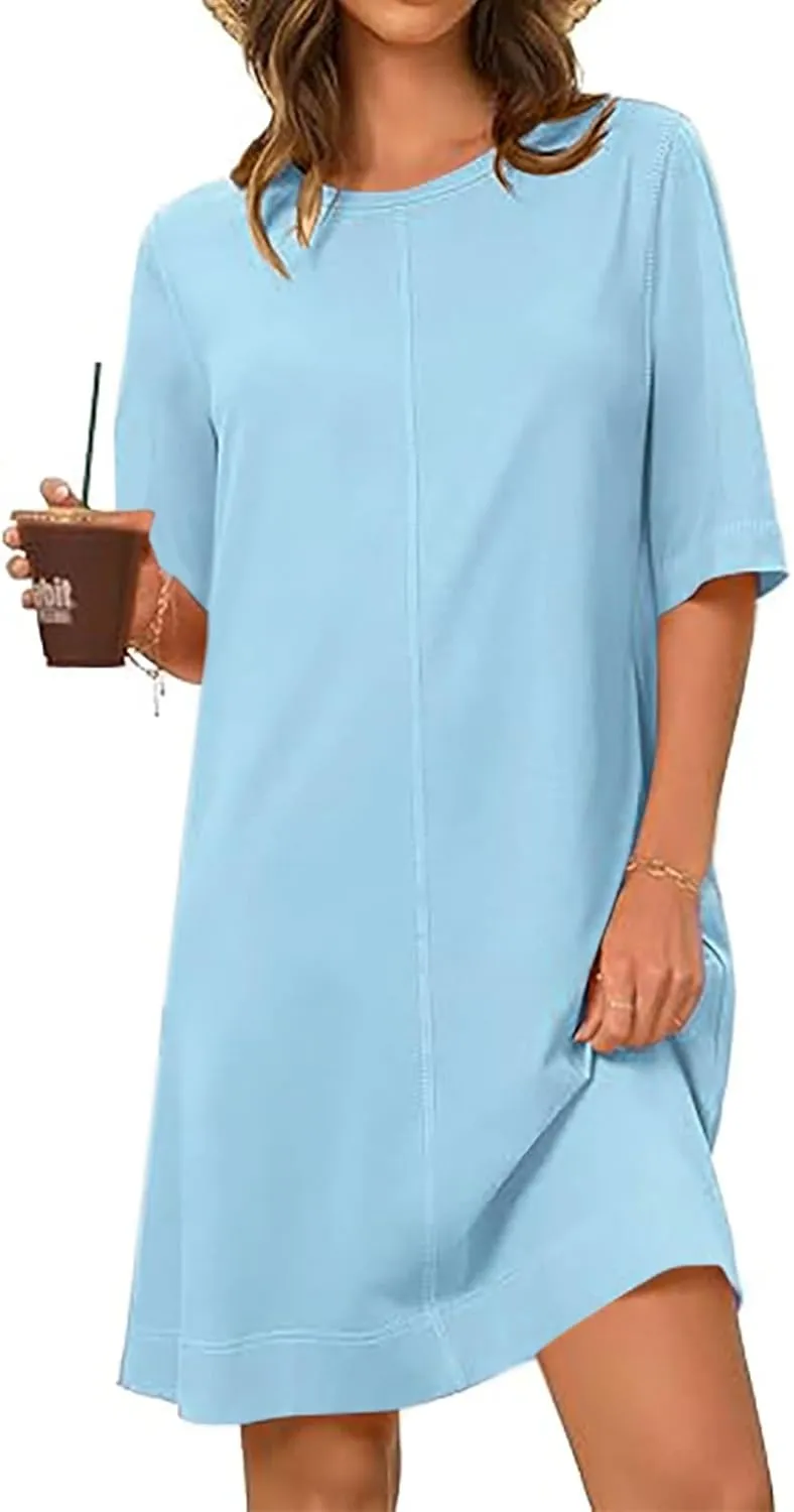 Short Sleeve T Shirt Dress for Women Loose Summer Tunic Dresses Solid Crew Neck Shift Dresses 2025 Fashion Clothes