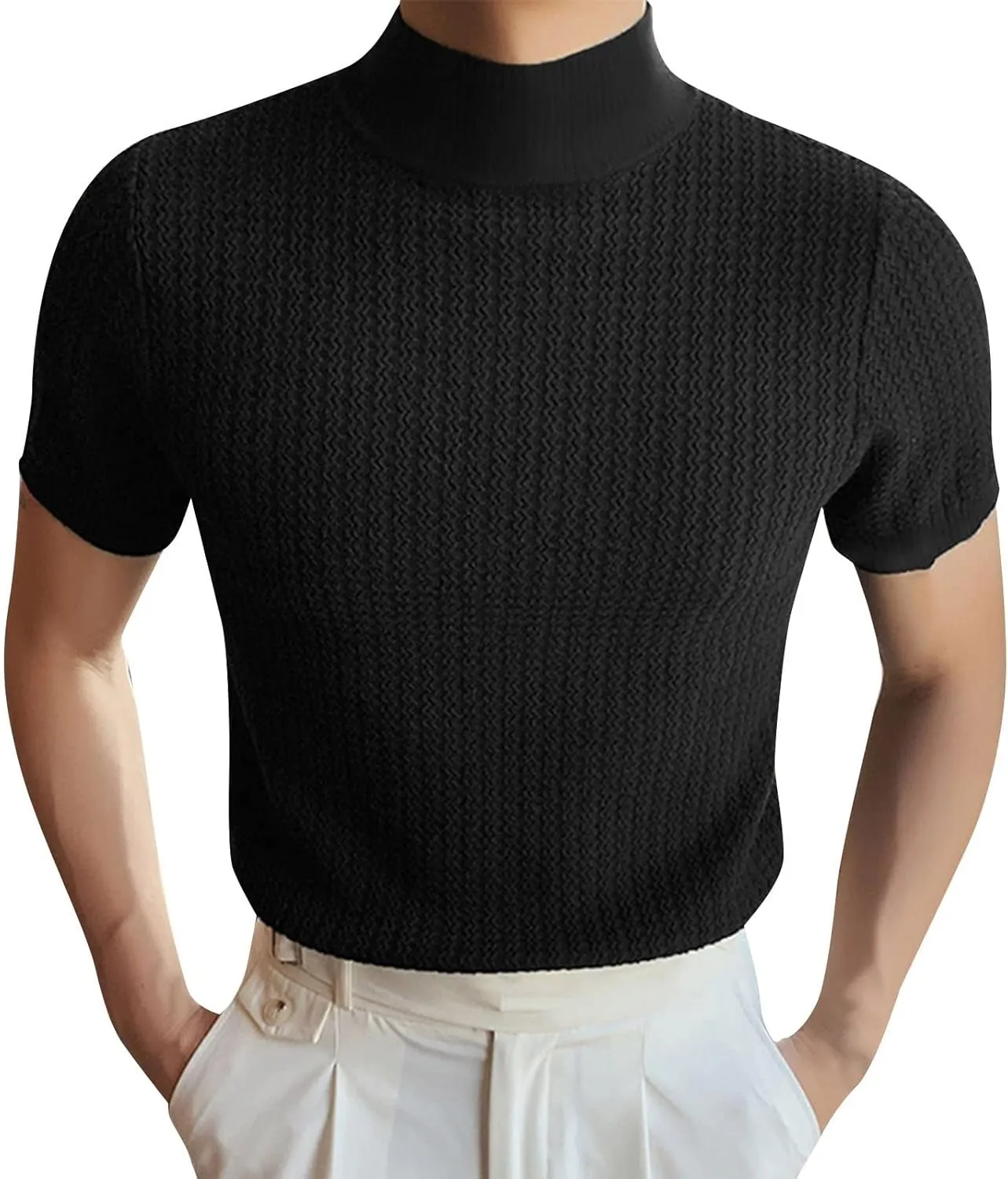 Short Sleeve Turtleneck Men Fall Thermal High Collar Pullover Solid Tops Casual Turtleneck Mock Neck Slim T Shirt