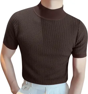 Short Sleeve Turtleneck Men Fall Thermal High Collar Pullover Solid Tops Casual Turtleneck Mock Neck Slim T Shirt