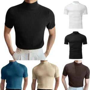 Short Sleeve Turtleneck Men Fall Thermal High Collar Pullover Solid Tops Casual Turtleneck Mock Neck Slim T Shirt