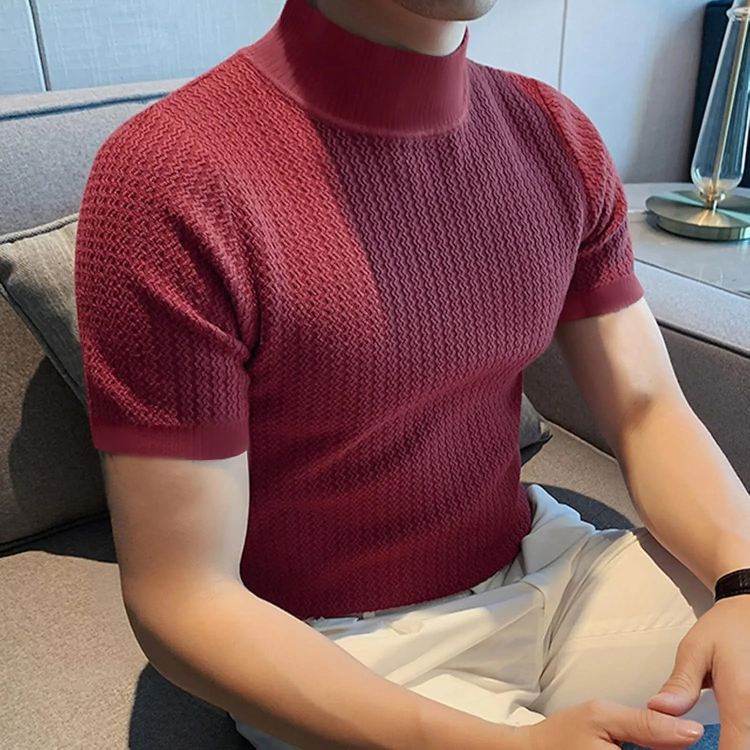 Short Sleeve Turtleneck Men Fall Thermal High Collar Pullover Solid Tops Casual Turtleneck Mock Neck Slim T Shirt