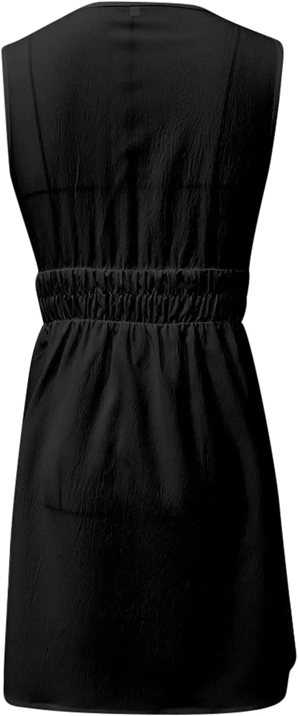 Short Sun Dresses Women Summer Holiday Deep V Neck Sleeveless Elastic Waist A Line Corset Dress Sexy Spring Break Clothes