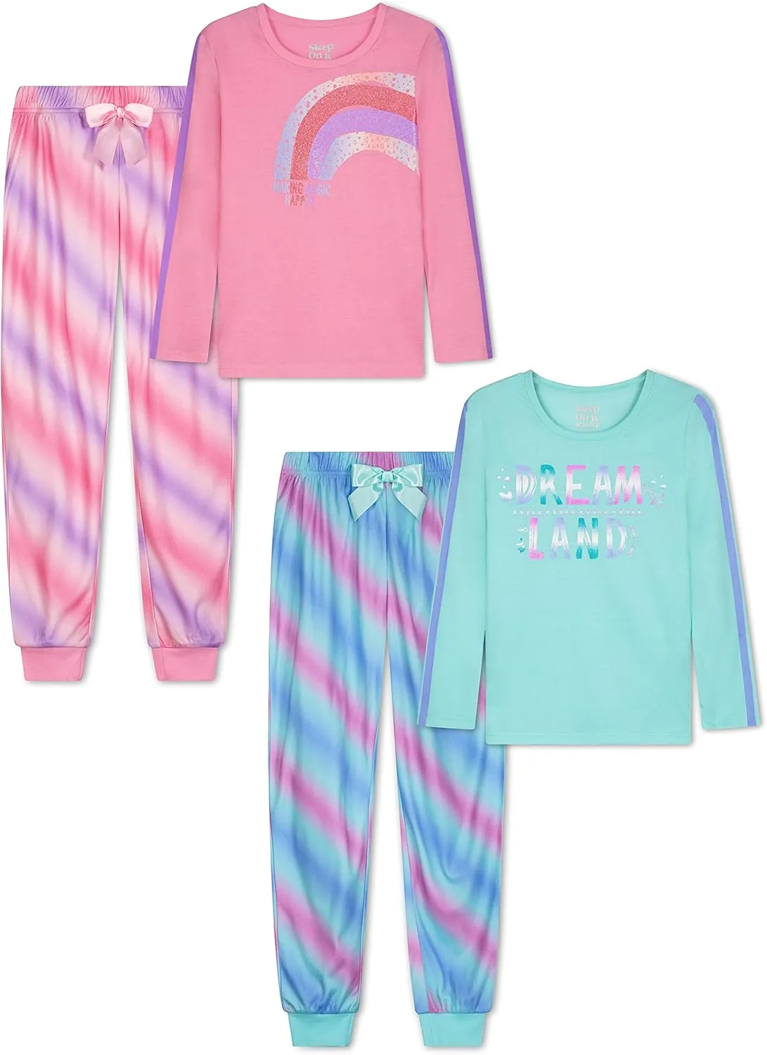 Sleep On It Girls Pajama Set Long Sleeve Shirts & Fleece Sleep Pants Kids Sleepwear Soft & Cozy Pajamas for Girls Sizes 4-14