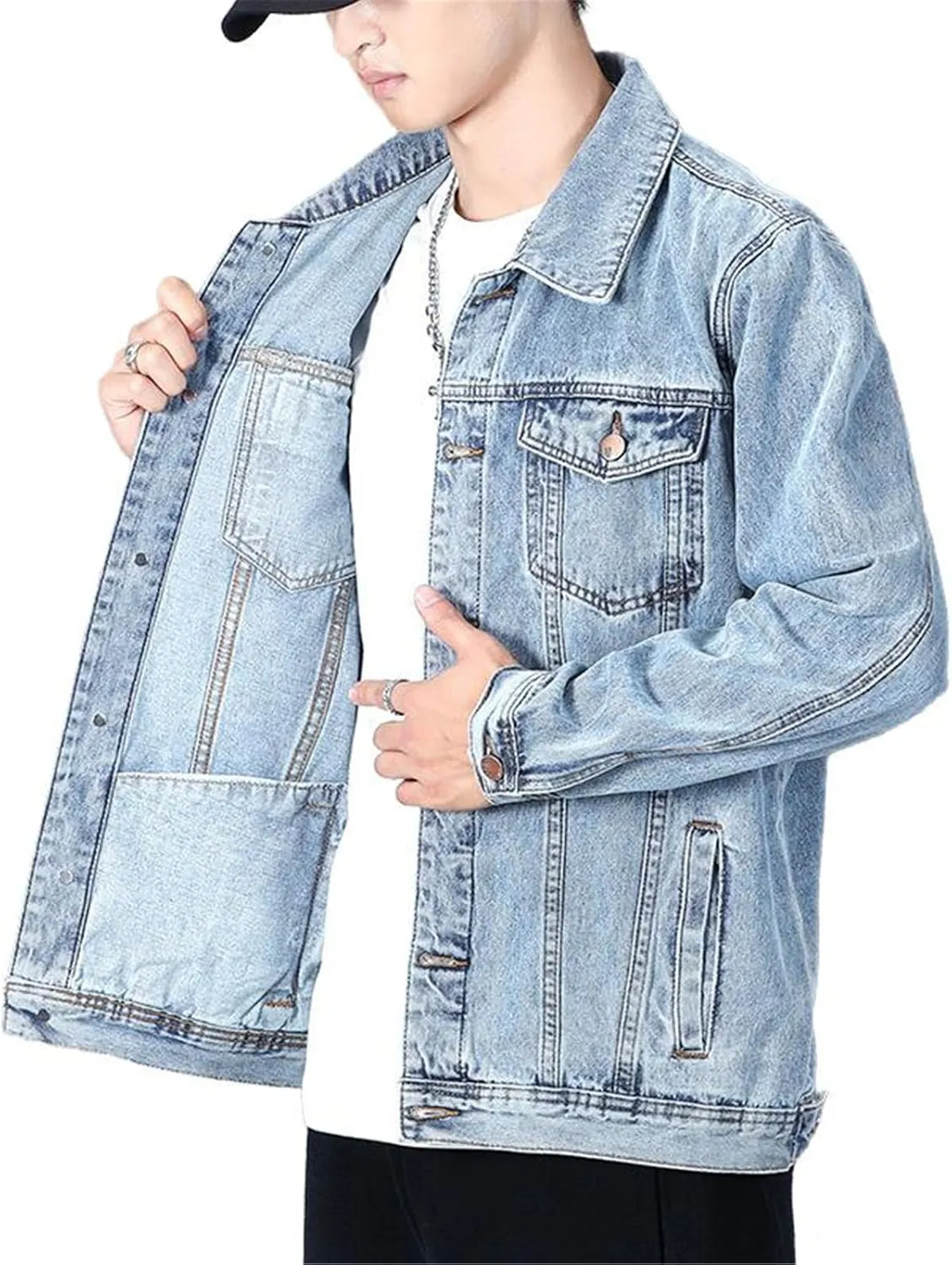 Slim Fit Black Denim Jacket Men's Casual Workwear Coat