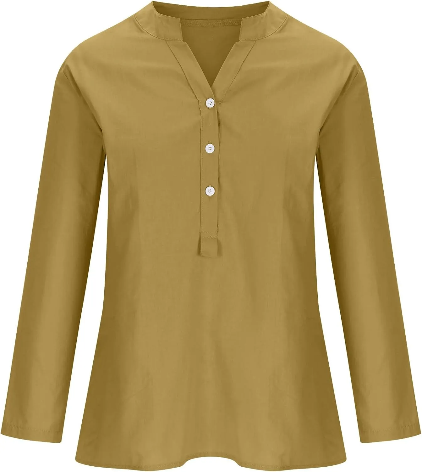SMIDOW Womens Summer Tops 2023 Plus Size Cotton Linen Shirts Long Sleeve Button Down v Neck t-Shirt Casual Loose Blouses