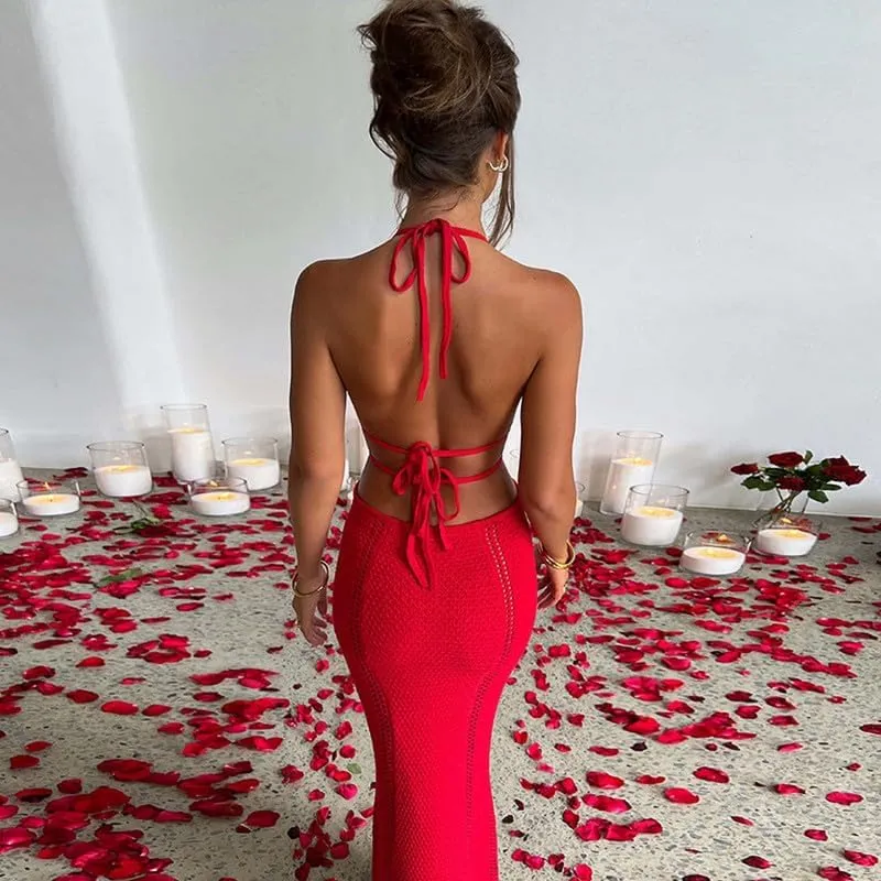 Spaghetti Strap Sleeveless Cut Out Maxi Dress Backless Slim Fit Split Long Dress Halter Night Party Dress Summer Wear