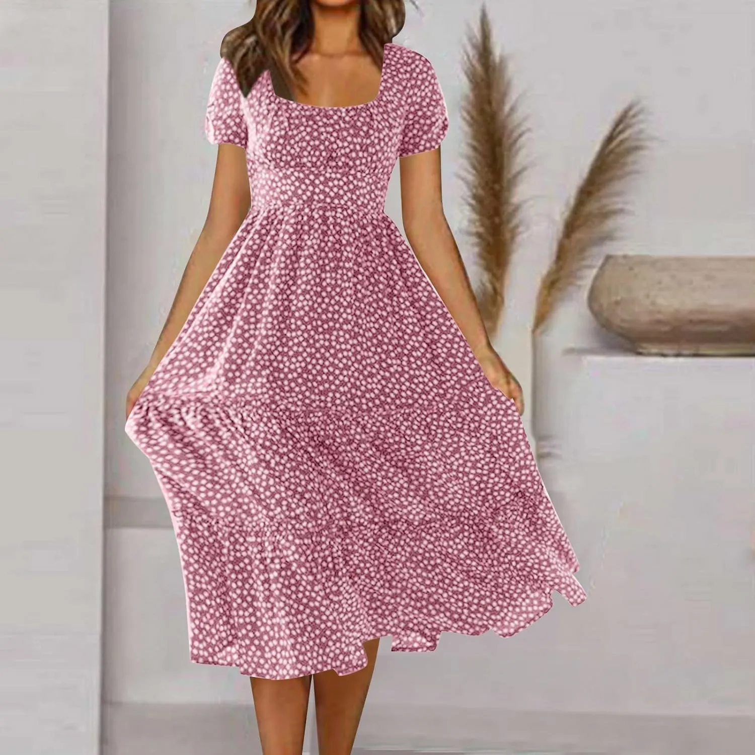 Spring Dresses for Women Floral Maxi Dress Beach Vacation Clothes Short Sleeve Casual Summer Ruffled Flowy Sundresses