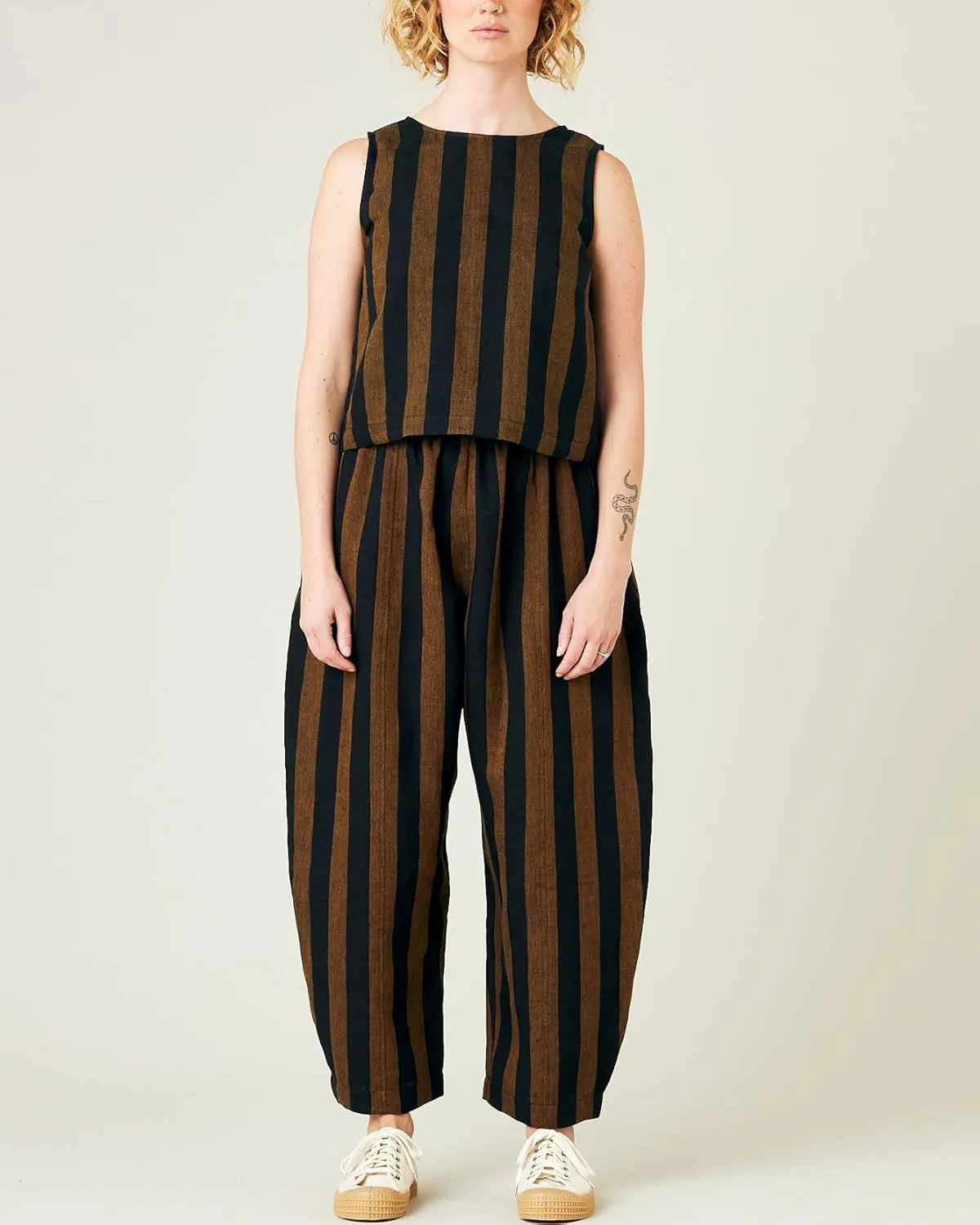 Striped 2 Piece Lounge Pants Sets for Women Y2k Gingham Outfits Sleeveless Tank Top and Wide Leg Barrel Pants Suits
