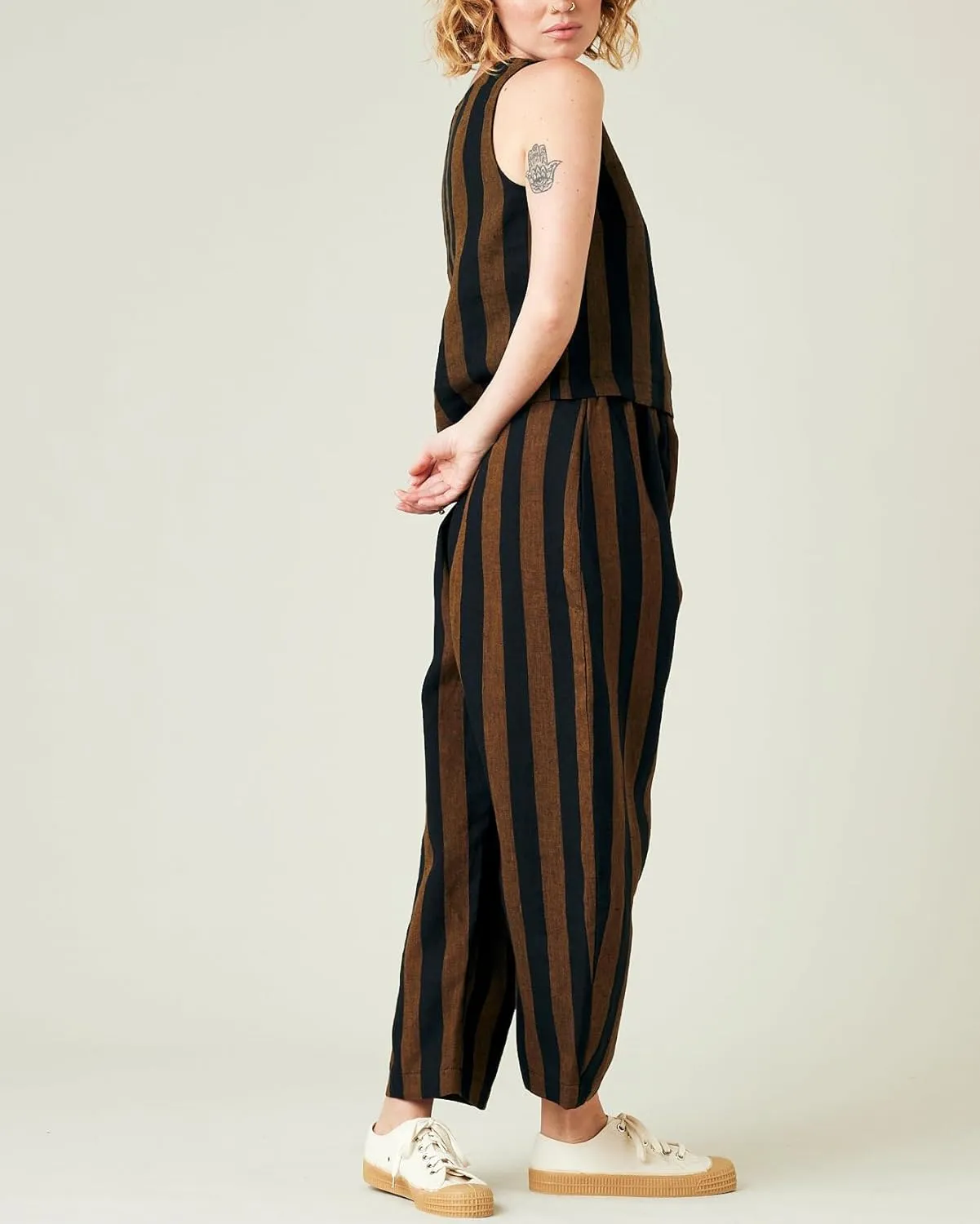 Striped 2 Piece Lounge Pants Sets for Women Y2k Gingham Outfits Sleeveless Tank Top and Wide Leg Barrel Pants Suits