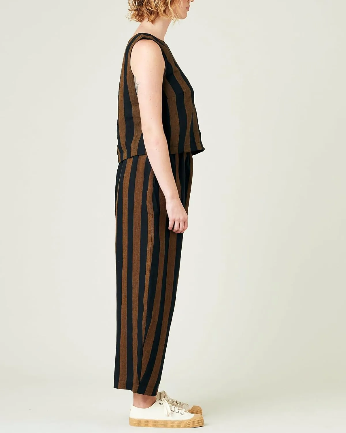 Striped 2 Piece Lounge Pants Sets for Women Y2k Gingham Outfits Sleeveless Tank Top and Wide Leg Barrel Pants Suits