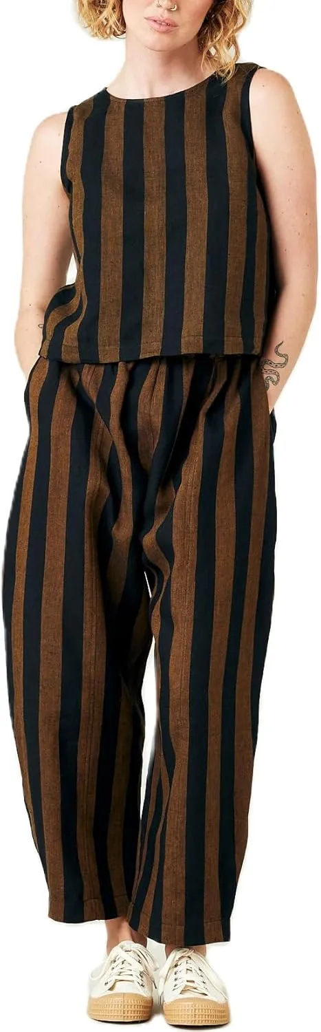 Striped 2 Piece Lounge Pants Sets for Women Y2k Gingham Outfits Sleeveless Tank Top and Wide Leg Barrel Pants Suits