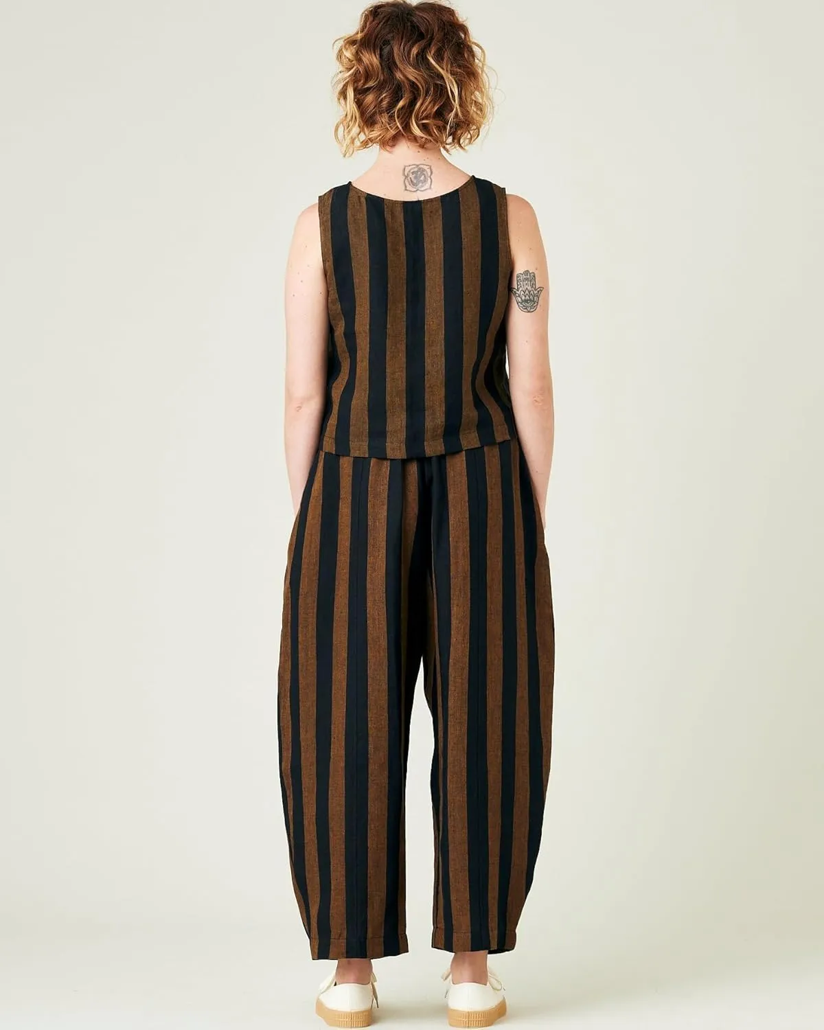 Striped 2 Piece Lounge Pants Sets for Women Y2k Gingham Outfits Sleeveless Tank Top and Wide Leg Barrel Pants Suits