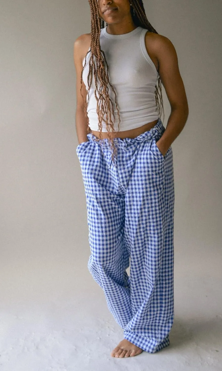 Striped Lounge Pants Womens Plaid Checkered Wide Leg Pajama Pj Pants Y2k Comfy Linen Drawstring Gingham Sleep Pants