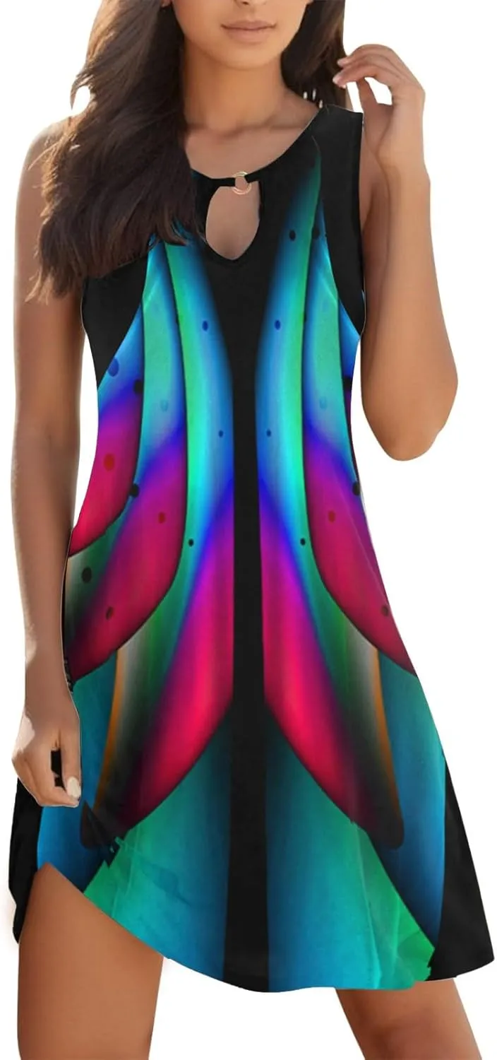 Summer Beach Dresses for Women 2025 Floral Print Vacation Casual Loose Tank Sundress, Boho Cruise Wear Tshirt Dress
