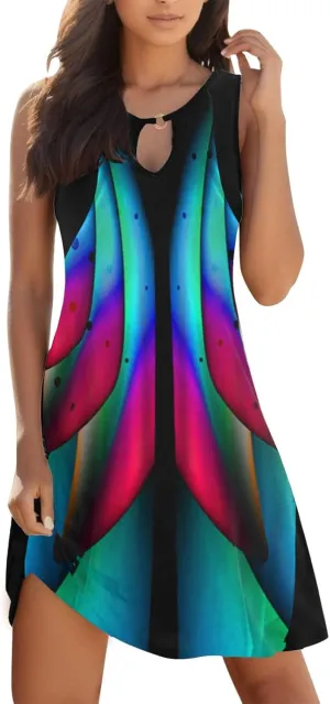 Summer Beach Dresses for Women 2025 Floral Print Vacation Casual Loose Tank Sundress, Boho Cruise Wear Tshirt Dress